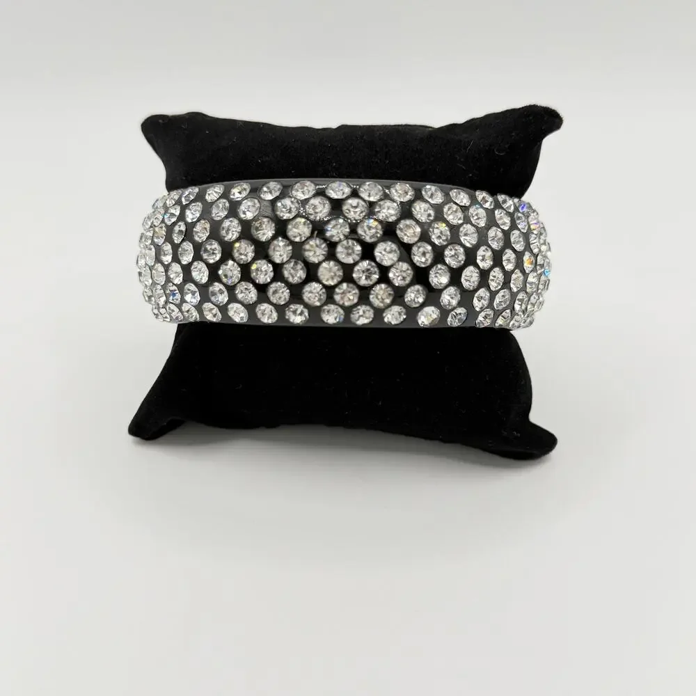 Wide Rhinestone Statement Bangle – Sparkly Multi‑Row Design (Size L)